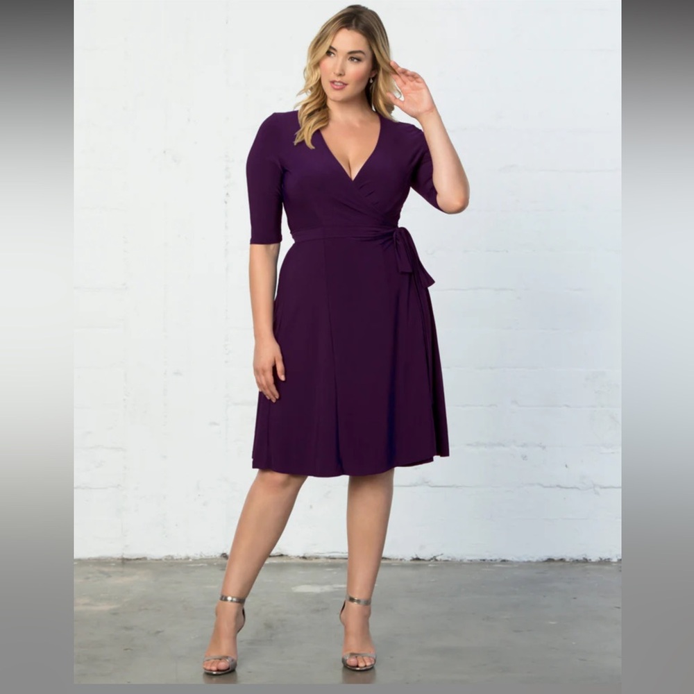 NWT Kiyonna Essential Wrap Dress in Plum Passion, Size 3X(22-24)